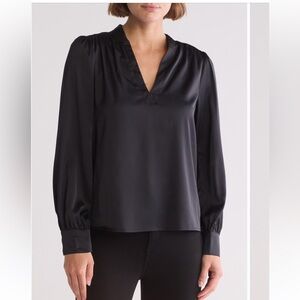 Melrose and Market black Long Sleeve Satin Top shirt‎ blouse small NWT